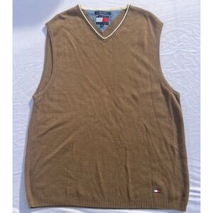 Tommy Hilfiger Knit Cotton Logo Sweater Vest Brown Men's XL Preppy‎ Y2K